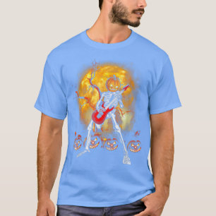 Camiseta Happy Halloween Funny Skeleton Playing Guitar Pump