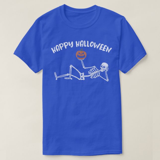 Camiseta Happy Halloween Funny Spooky Skull Skeleton Holdin (Diseño del anverso)