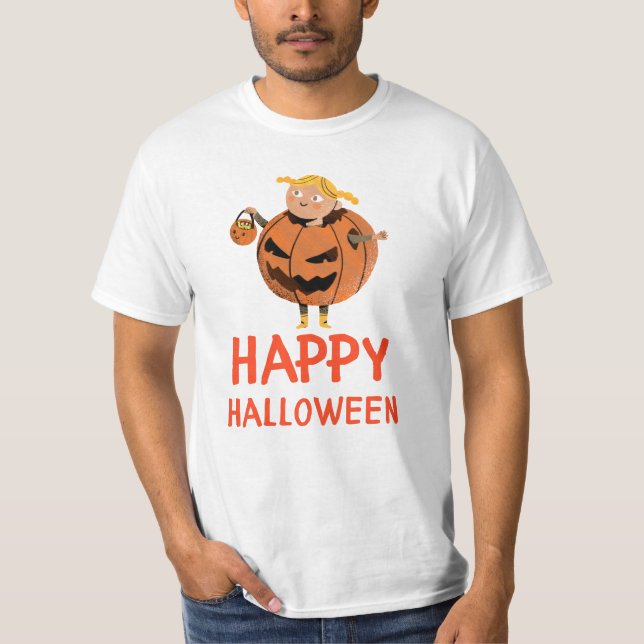 Camiseta Happy Halloween Kid in Pumpkin Costume T-Shirt (Anverso)