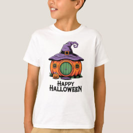 Camiseta Happy Halloween Pumpkin Cottage & Witch Hat Roof