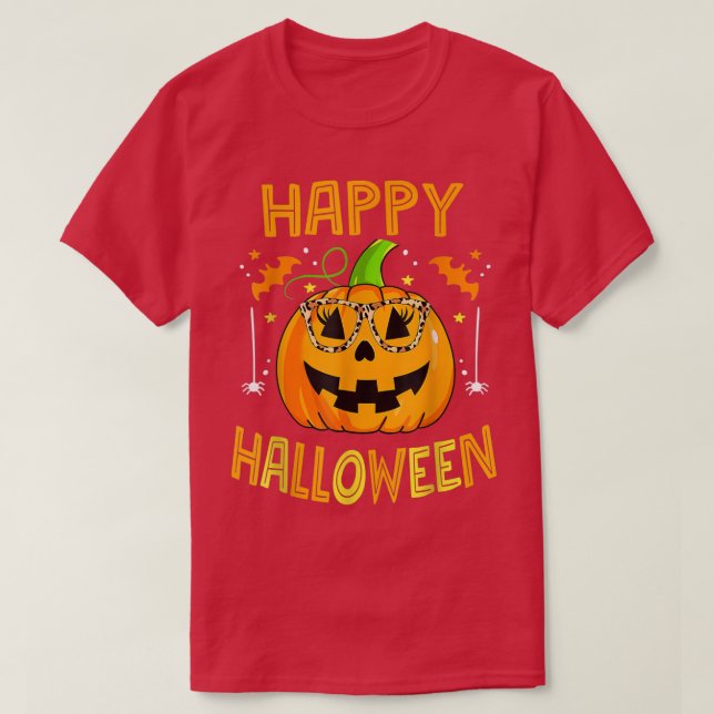 Camiseta Happy Halloween Pumpkin Leopard Sunglasses Funny H (Diseño del anverso)