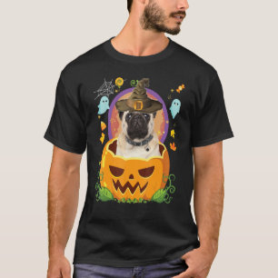 Camiseta Happy Halloween Pumpkin Pug Dog Witch Cute Hat  Ho