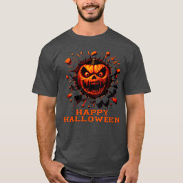 Camiseta Happy Halloween Pumpkin Smashing Through T-Shirt
