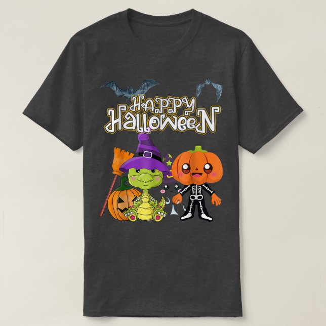 Camiseta Happy Halloween s Pumpkin Skeleton Dinosaur Witch  (Diseño del anverso)