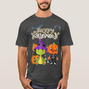 Camiseta Happy Halloween s Pumpkin Skeleton Dinosaur Witch