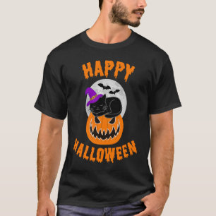 Camiseta Happy Halloween Scary Pumpkin Black Cat Witch Moon