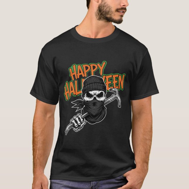 Camiseta Happy Halloween Skeleton Crowbar (Anverso)