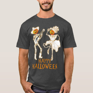 Camiseta Happy Halloween Skeleton Pumpkin Playing Guitar 16