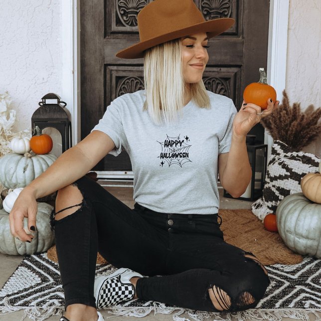 Camiseta Happy Halloween Spider Cobweb Quote T-Shirt (Subido por el creador)