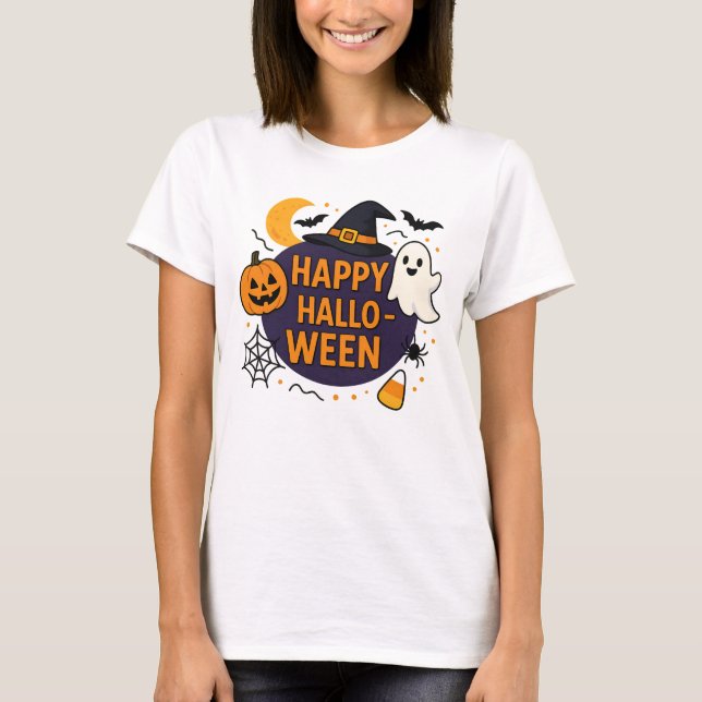 Camiseta Happy Halloween Spooky Night . Funny Pumpkin (Anverso)