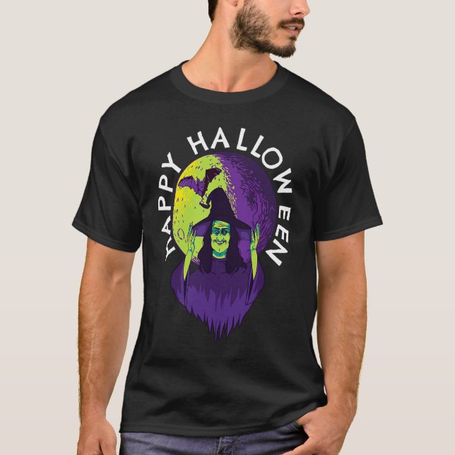 Camiseta Happy Halloween Spooky Witch and Vampire Bat in Fu (Anverso)