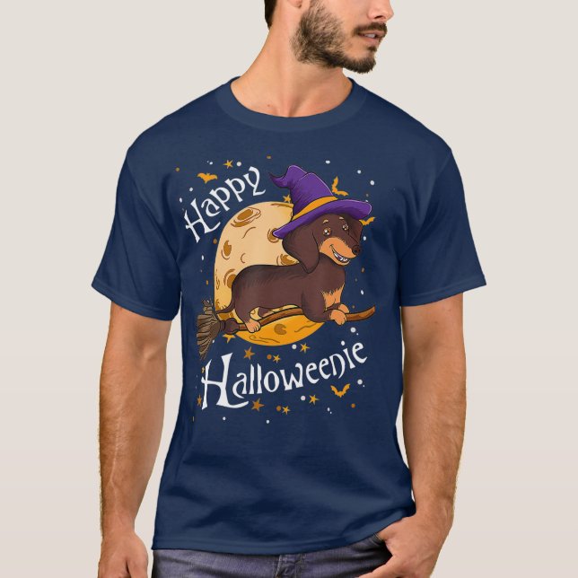 Camiseta Happy Halloweenie Dachshund Dog Halloween Witch (Anverso)