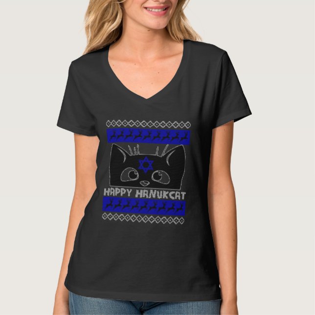 Camiseta Happy Hanucat Cat Menorah Hanukkah Jewish (Anverso)