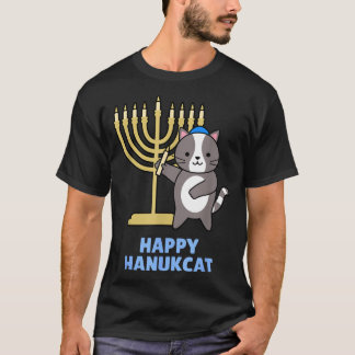 Camiseta Happy Hanukcat Black Cat Meowzel Tov Menorah Funny