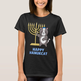 Camiseta Happy Hanukcat Black Cat Meowzel Tov Menorah Funny