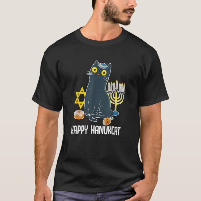 Camiseta Happy Hanukcat Hanukkah Cat Jewish (Anverso)