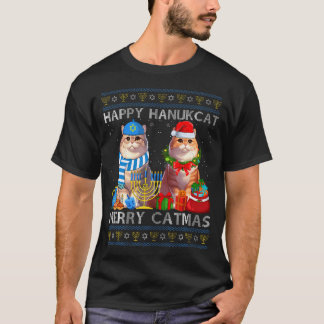 Camiseta Happy Hanukcat Merry Catmas Ugly Christmas Chanuka