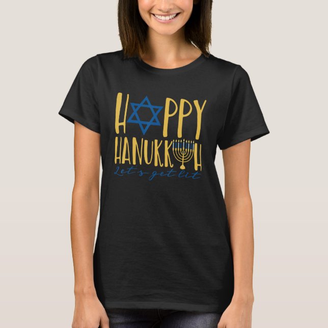 Camiseta Happy Hanukkah 2022 Let's Get Lit Jewish Menorah C (Anverso)