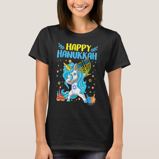Camiseta Happy Hanukkah Dabbing Jewish Unicorn Kids Chanuka (Anverso)