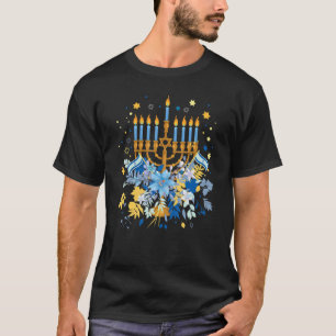 Camiseta Happy Hanukkah Floral Chanukah Menorah Matching Fa