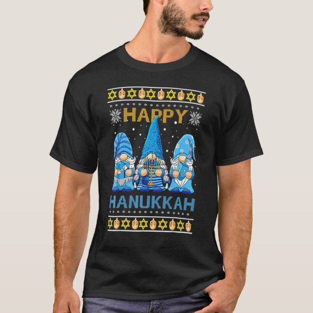 Camiseta Happy Hanukkah Gnome Gnomies Menorah Pajama Ugly (Anverso)