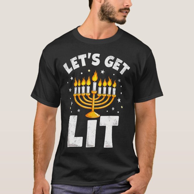 Camiseta Happy Hanukkah Let'S Get Lit Menorah Jewish Christ (Anverso)