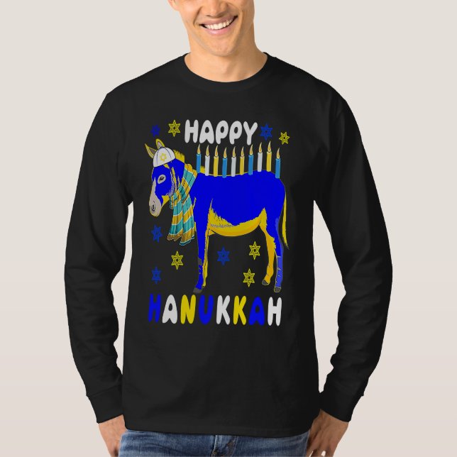 Camiseta Happy Hanukkah Menorah Donkey Wearing Jewish Hat F (Anverso)