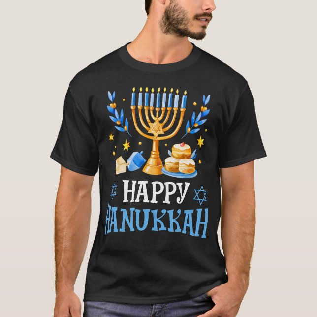 Camiseta Happy Hanukkah Menorah Dreidel Ugly Chanukah Kids  (Anverso)