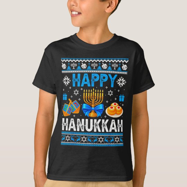 Camiseta Happy Hanukkah Menorah Dreidel Ugly Chanukah Pajam (Anverso)