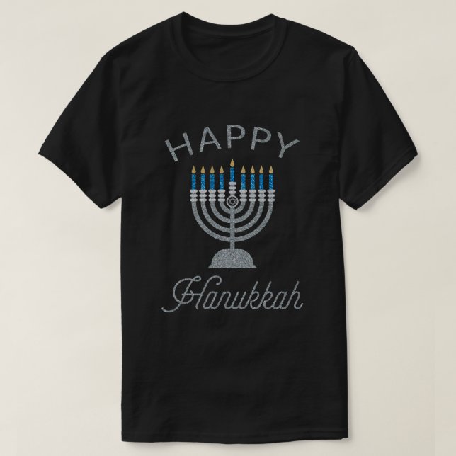 Camiseta Happy Hanukkah Menorah Purpurina T-Shirt (Diseño del anverso)