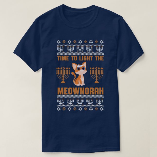 Camiseta Happy Hanukkah Meownorah Jewish Cat Menorah Funny (Diseño del anverso)