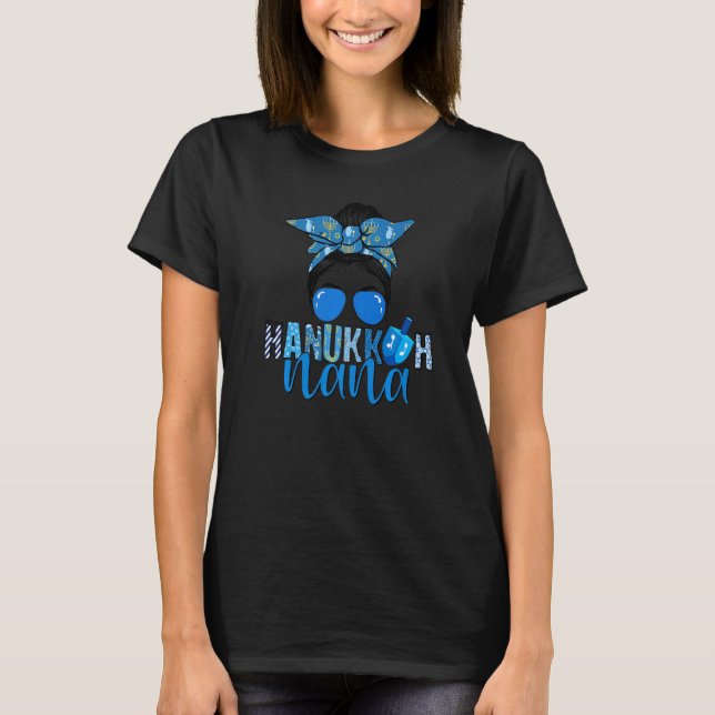 Camiseta Happy Hanukkah Nana Messy Bun Jewish Christmas Paj (Anverso)