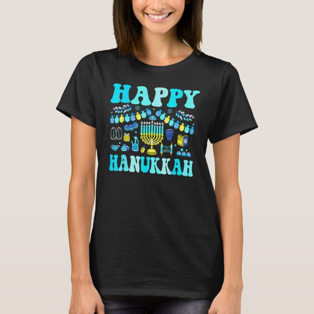 Camiseta Happy Hanukkah Party Decoration Menorah Dreidel Bo (Anverso)