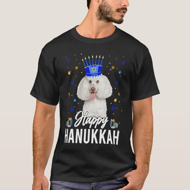 Camiseta Happy Hanukkah Poodle Menorah Hat Jewish Hanukkah  (Anverso)