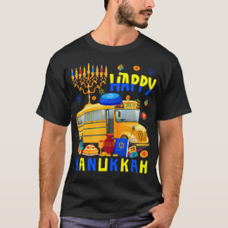 Camiseta Happy Hanukkah School Bus With Menorah Dreidel Fun