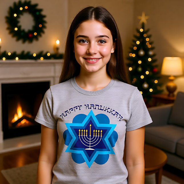 Camiseta Happy Hanukkah T-Shirt (Happy Hanukkah 2 with blue Dreidel T-Shirt)