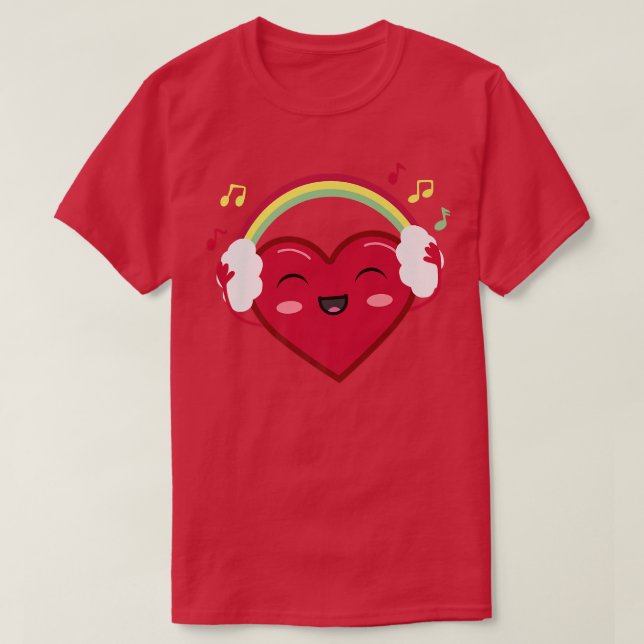 Camiseta Happy Heart With Rainbow Headphones And Music Love (Diseño del anverso)