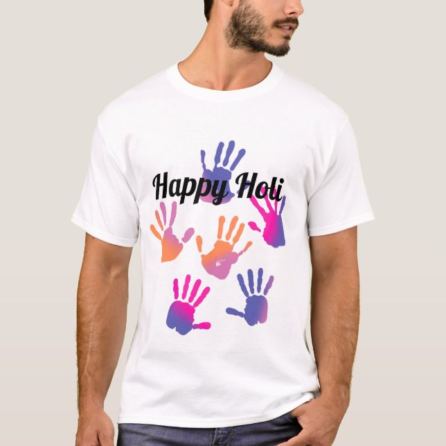 Camiseta Happy Holi Colorful Handprint T-Shirt (Anverso)