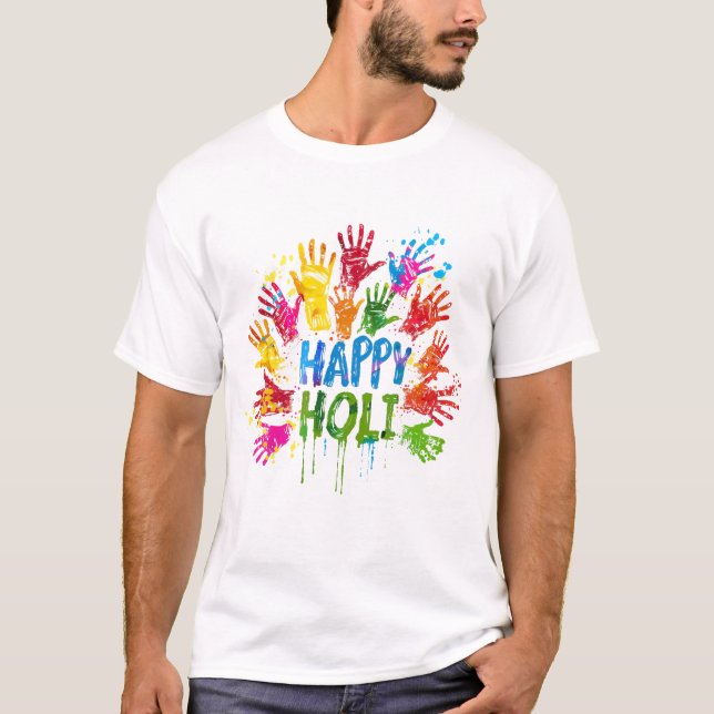 Camiseta Happy Holi Colorful Hands | Celebración de la Indi (Anverso)