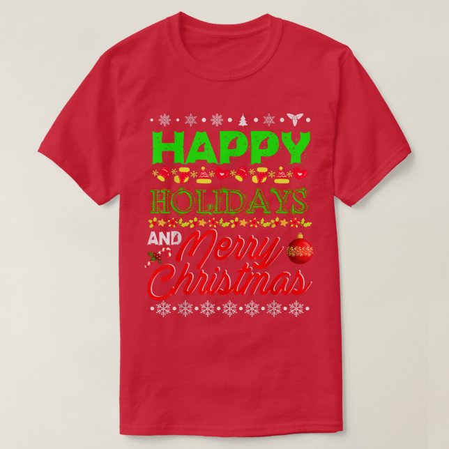 Camiseta Happy Holiday And Merry Christmas Funny Xmas Light (Diseño del anverso)