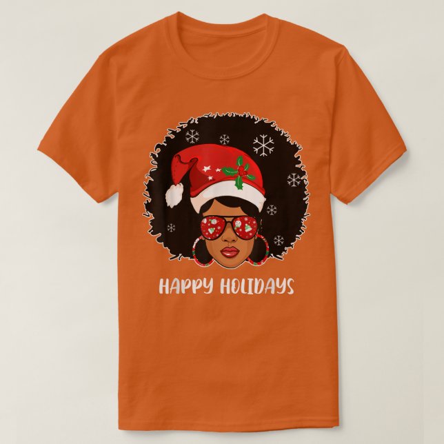 Camiseta Happy Holidays Afro Woman Santa Christmas Melanin  (Diseño del anverso)