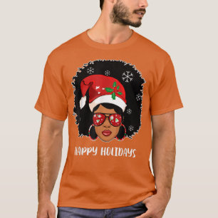 Camiseta Happy Holidays Afro Woman Santa Christmas Melanin 