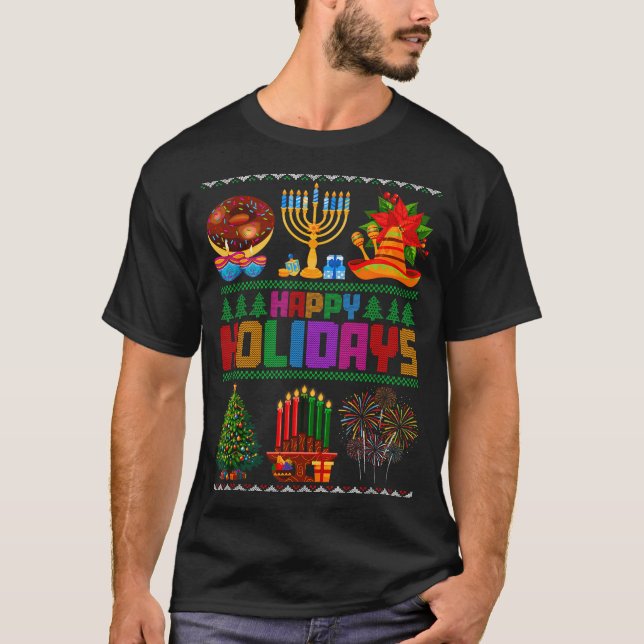 Camiseta Happy Holidays Christmas Hanukkah Kwanzaa Happy Ne (Anverso)
