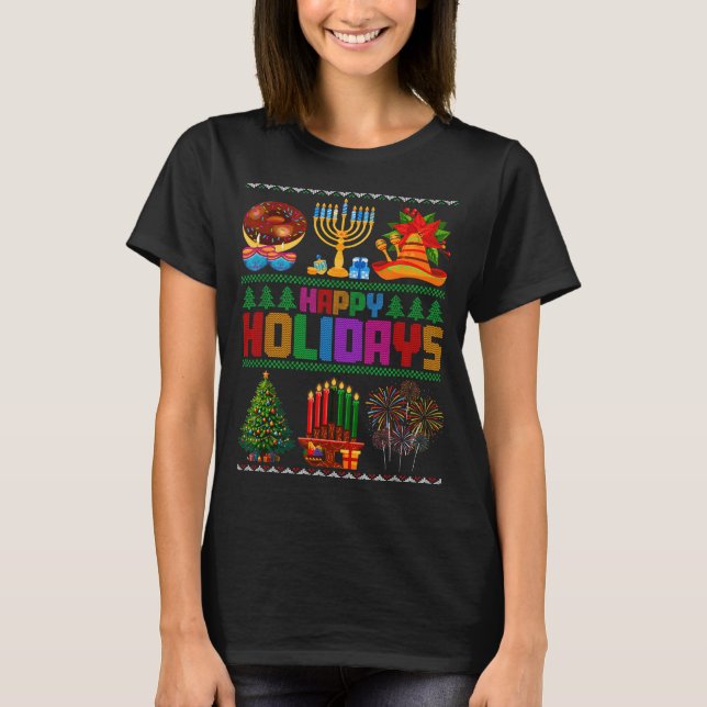 Camiseta Happy Holidays Christmas Hanukkah Kwanzaa Happy Ne (Anverso)