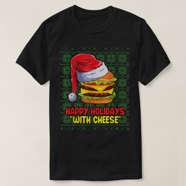 Camiseta Happy Holidays With Cheese Burger Christmas Ugly S (Diseño del anverso)