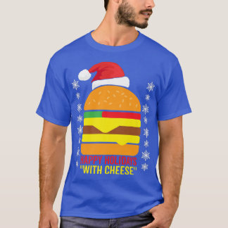 Camiseta Happy Holidays with Cheese Pajamas Xmas Hat Santa 