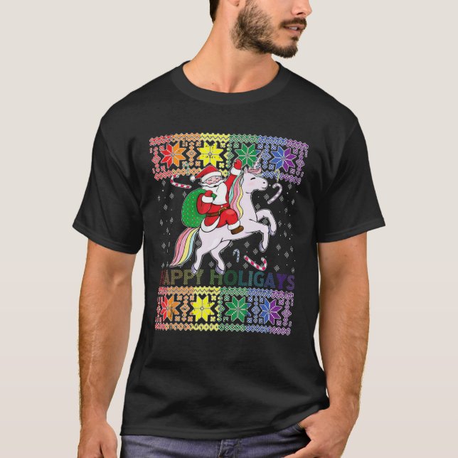 Camiseta Happy Holigays Gay Christmas Pajamas Santa Riding (Anverso)