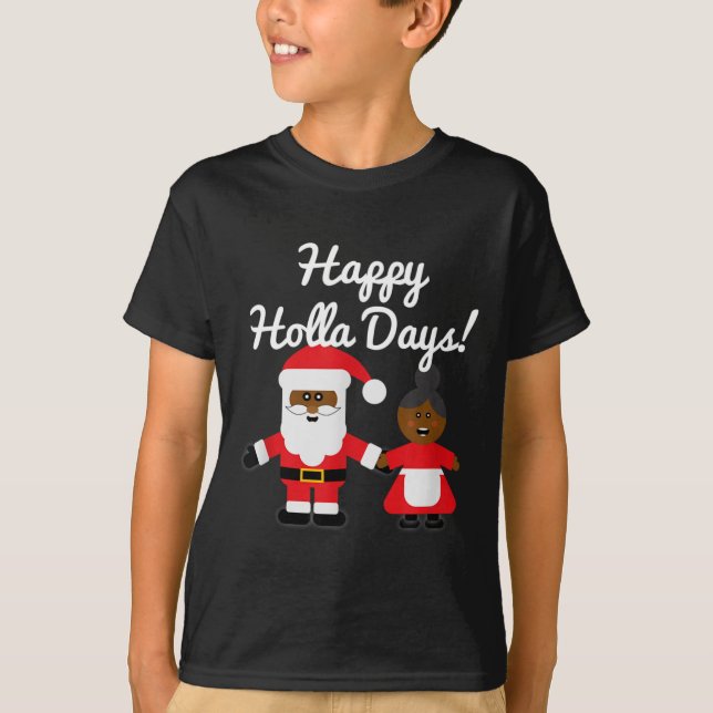 Camiseta Happy Holla Days Santa And Mrs Claus Black Christm (Anverso)