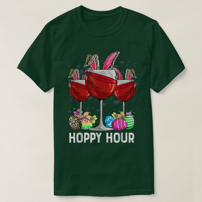 Camiseta Happy Hour Bunny Ears Wine Lover Leopard Easter Eg (Diseño del anverso)