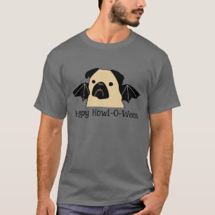 Camiseta Happy Howl-O-Ween Pug con Bat Wings
